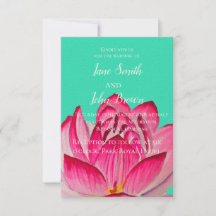 Pink Lotus flower watercolor nature wedding Invitation