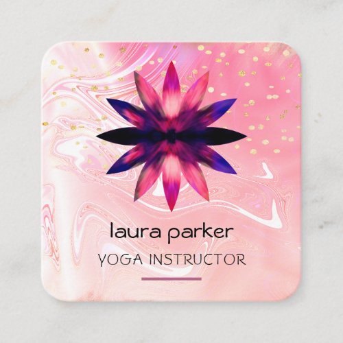 Pink Lotus Flower Watercolour Paint Yoga Holistic Square Business Card