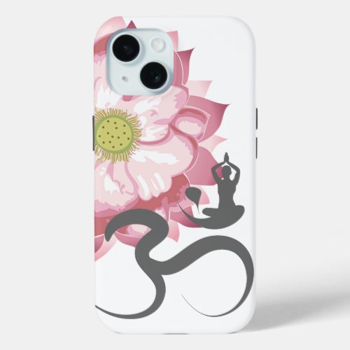 Pink Lotus Flower Yoga Indian Spiritual Om Symbol iPhone 15 Case