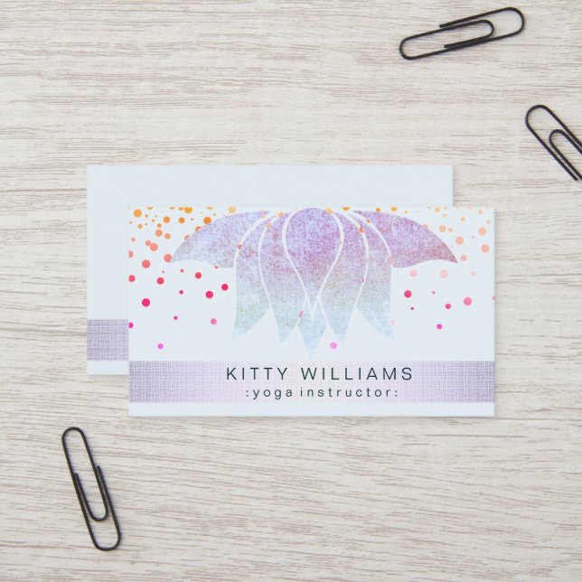Pink Lotus Flower Yoga Instructor Confetti Business Card (Front/Back In Situ)