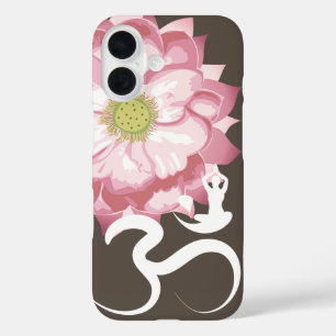 Pink Lotus Flower Yoga & Zen Calligraphy Om Aum iPhone 16 Case