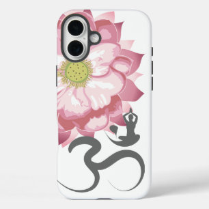 Pink Lotus Flower Yoga & Zen Calligraphy Om Aum iPhone 16 Plus Case