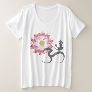 Pink Lotus Flower Yoga & Zen Calligraphy Om Aum Plus Size T-Shirt