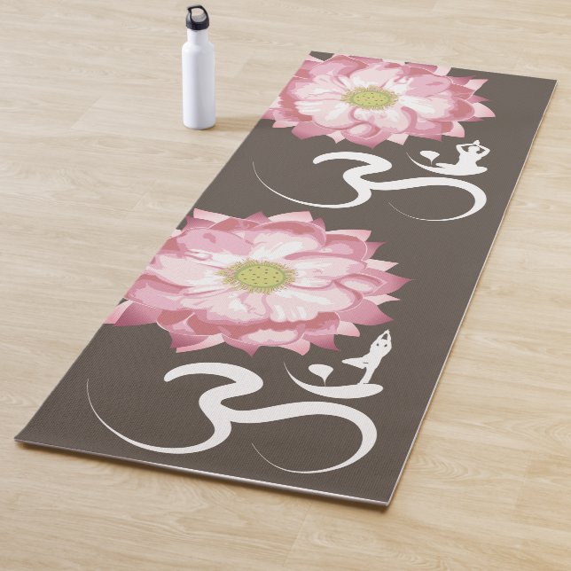 Pink Lotus Flower Yoga & Zen Calligraphy Om Aum Yoga Mat (In Situ)