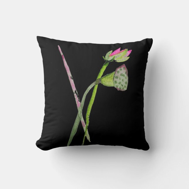 Pink Lotus Flower Zen Buddhist Art Throw Pillow (Front)