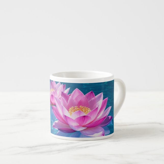  Pink Lotus Flowers Floating on Crystal Blue Water Espresso Cup (Front Right)