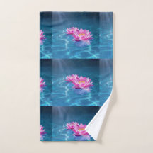 Pink Lotus Flowers Floating on Crystal Blue Water