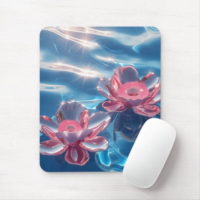  Pink Lotus Flowers Floating on Crystal Blue Water Mouse Pad (With Mouse)
