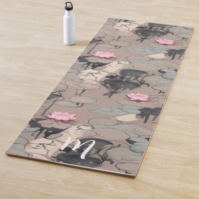 Pink Lotus Flowers Modern Art Watercolor Yoga Mat (In Situ)