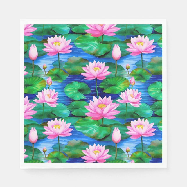 Pink Lotus Flowers on a Pond Napkins (Front)