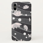 Pink Lotus Flowers on Black Stripes iPhone X Case