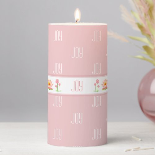 Pink Lotus Flowers on Light Pink Pillar Candle