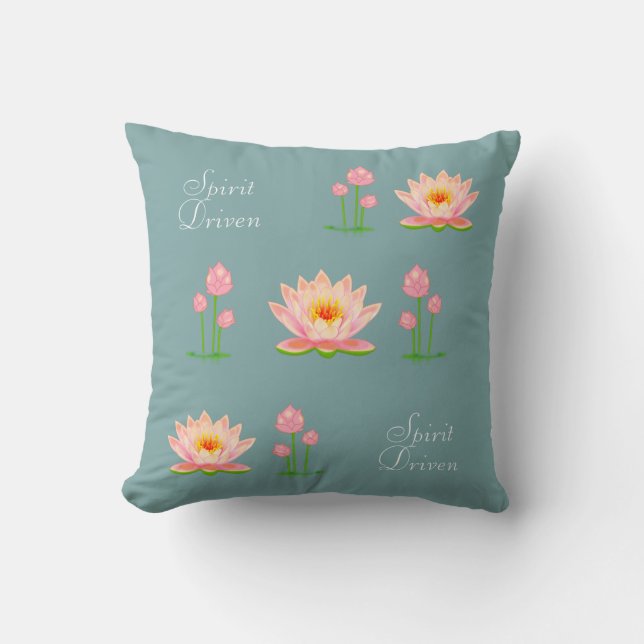 Pink Lotus Flowers on Light Teal Throw Pillow (Front)