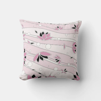 Pink Lotus Flowers on Pink Stripes Throw Pillow