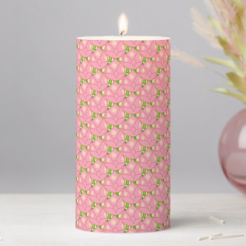 Pink Lotus Flowers Pillar Candle