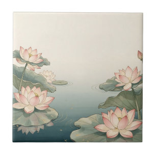 Pink Lotus Flowers Pond Zen Serenity Ceramic Tile