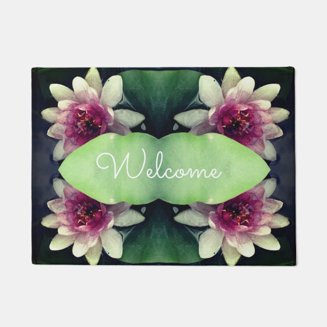 Pink Lotus Flowers, Welcome  Door Mat (Front)