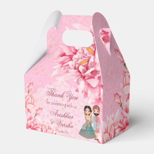 Pink lotus flowers with cute Indian bridal couple  Favor Boxes