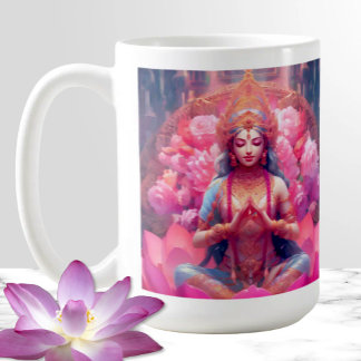 Pink Lotus Goddess Lakshmi on White Coffee Mug