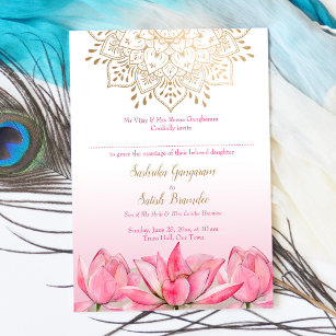 Pink lotus gold mandala Indian wedding  Invitation