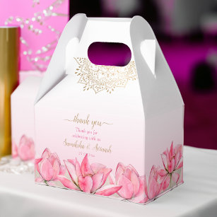 Pink lotus gold mandala wedding thank you  favor boxes