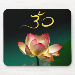 Pink Lotus in full bloom with Om, mousepad