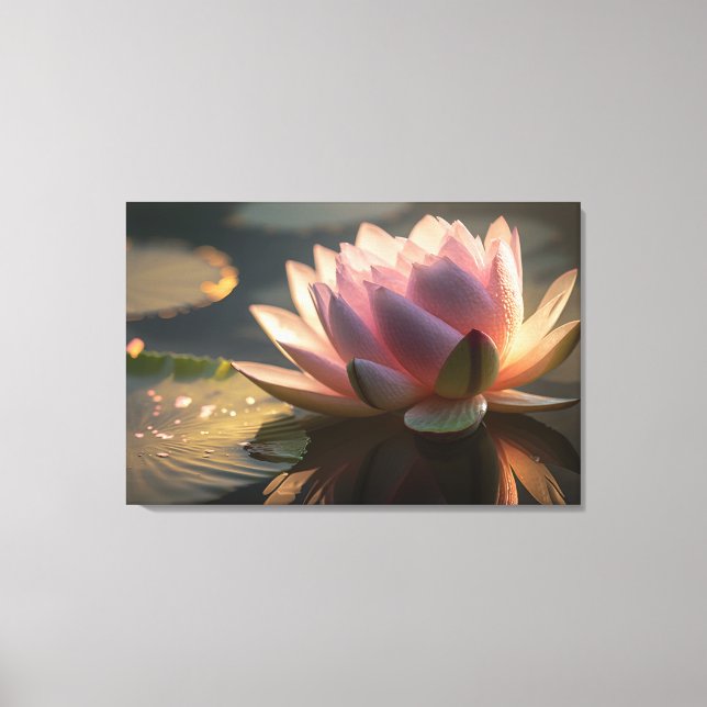 Pink Lotus in Morning Light Stretched Canvas Print (Front)