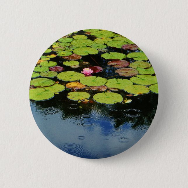 Pink lotus in Rain Button (Front)