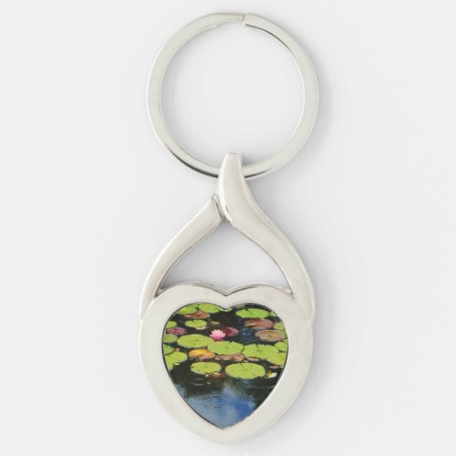 Pink lotus in Rain Keychain