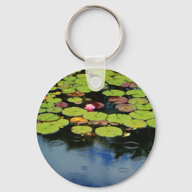 Pink lotus in Rain Keychain (Front)