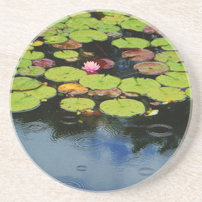 Pink lotus in Rain Sandstone Coaster (Front)