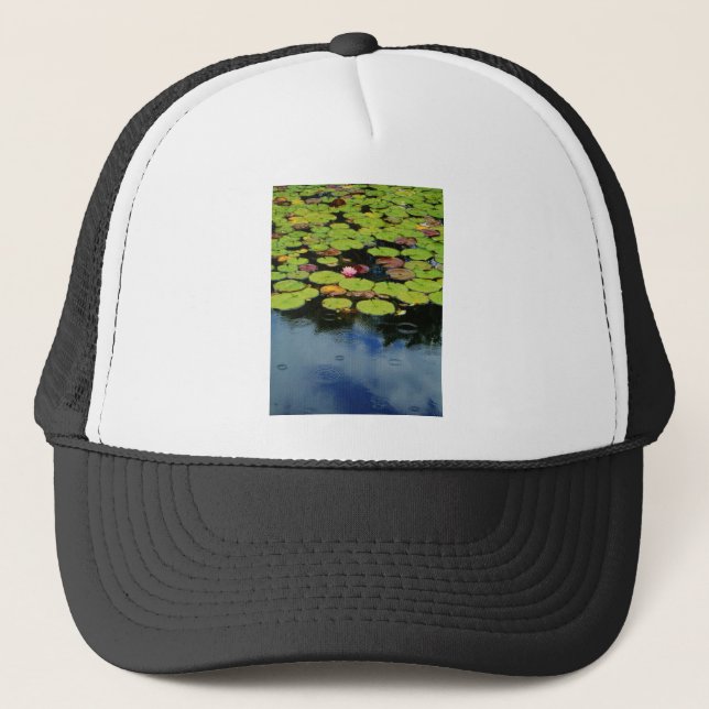 Pink lotus in Rain Trucker Hat (Front)