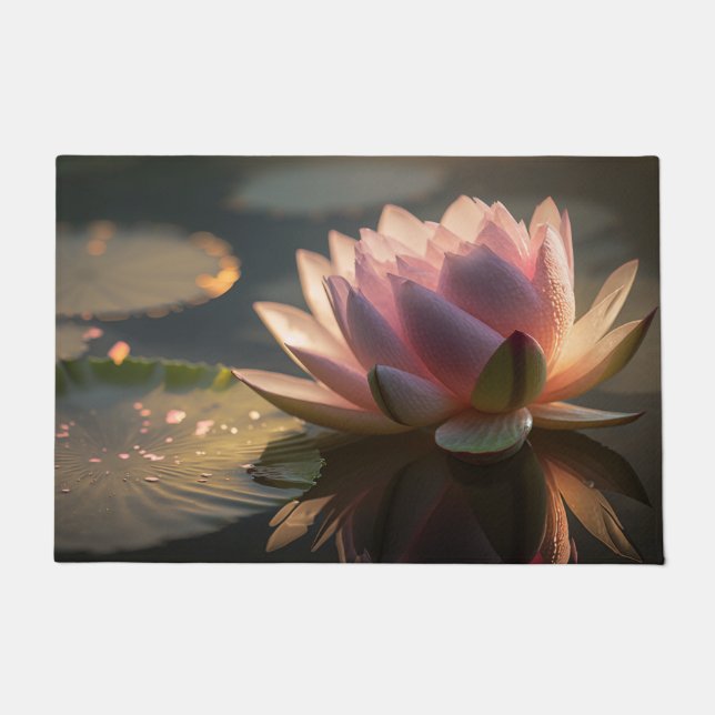 Pink Lotus in the Morning Light Door Mat (Front)