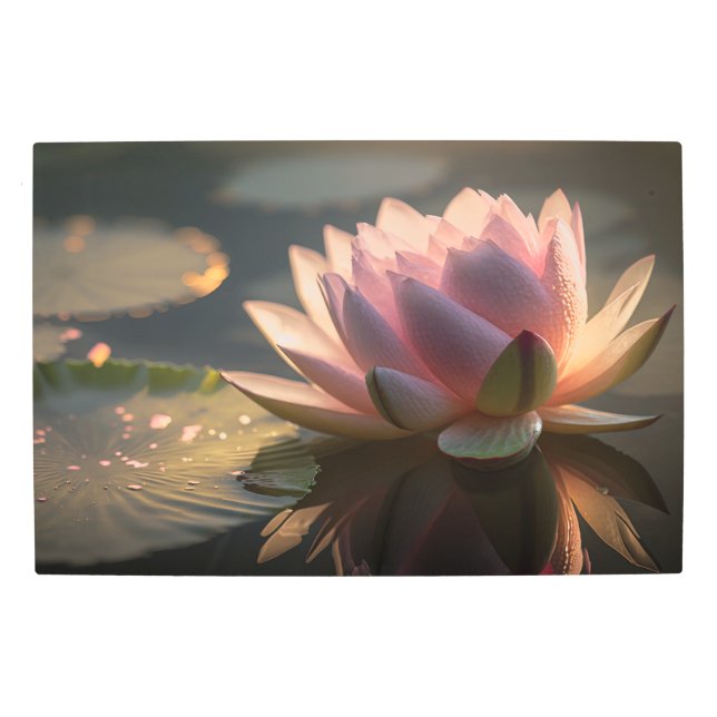 Pink Lotus in the Morning Light Metal Wall Art (Front)