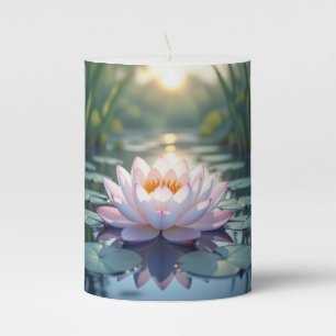 Pink Lotus in Water Pillar Candle
