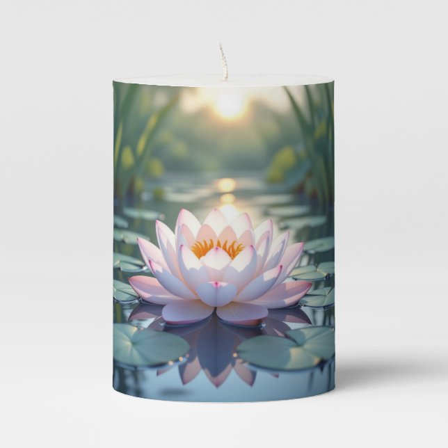 Pink Lotus in Water Pillar Candle (Front)