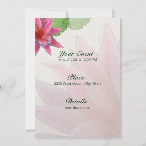 Pink Lotus Invitation Linen Paper 5 x 7