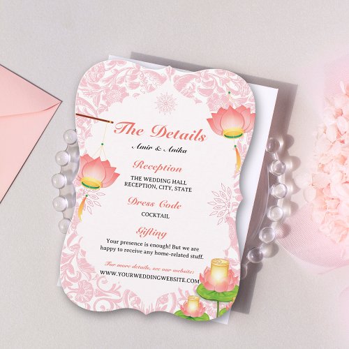 Pink Lotus Lanterns Indian Wedding Details Card