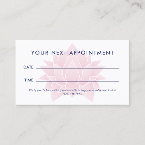 Pink Lotus Massage Therapy Spa Appointment Card
