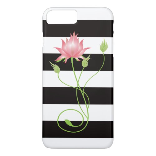 Pink Lotus Modern Stripe Floral iPhone 8 Plus7 Plus Case