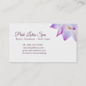 *~*  Pink Lotus Spa -  Reiki Massage Skin Care Business Card (Back)