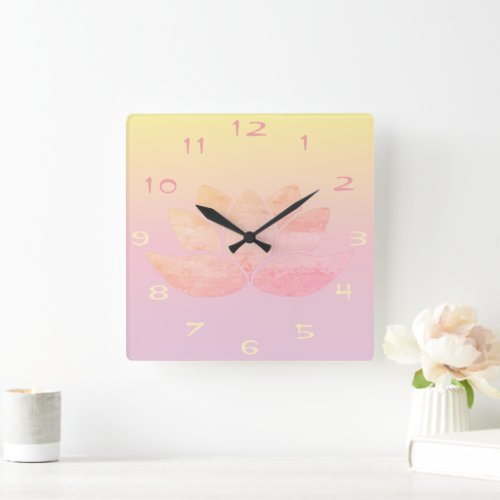 Pink Lotus Square Wall Clock