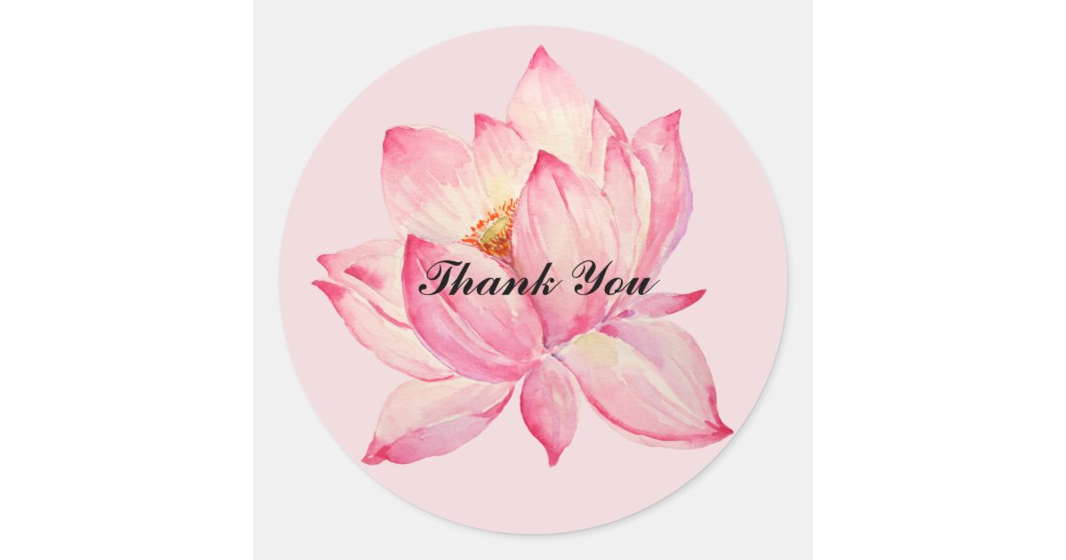 Pink Lotus Thank you Classic Round Sticker | Zazzle
