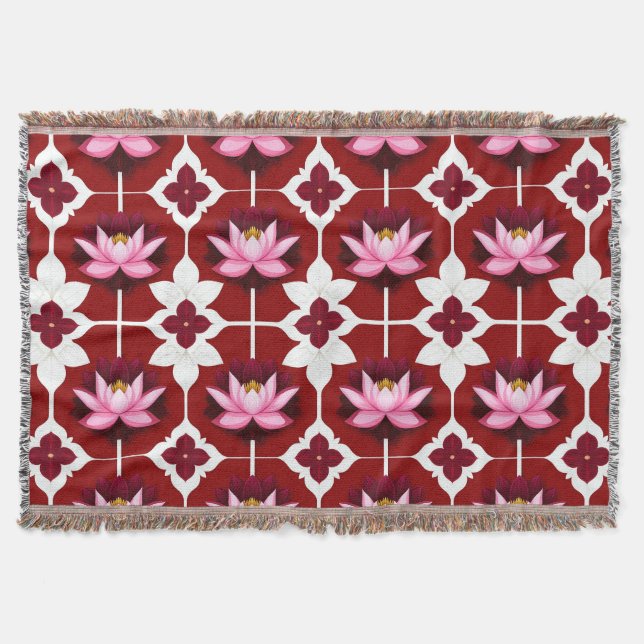 Pink Lotus Vibrant Floral Design Throw Blanket (Front)