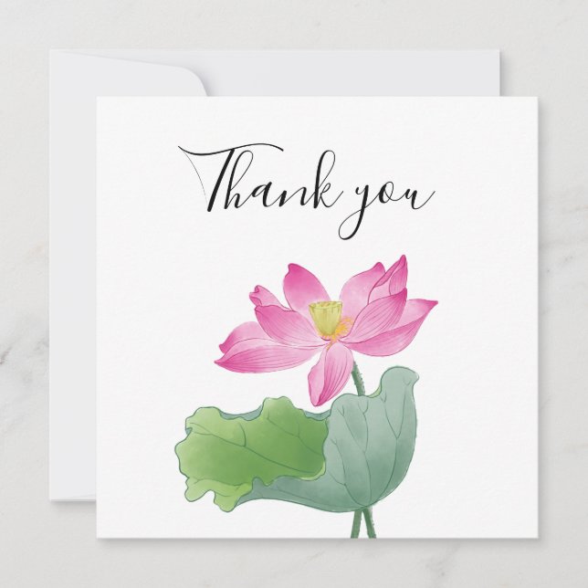 Pink lotus water color thank you card (Front)