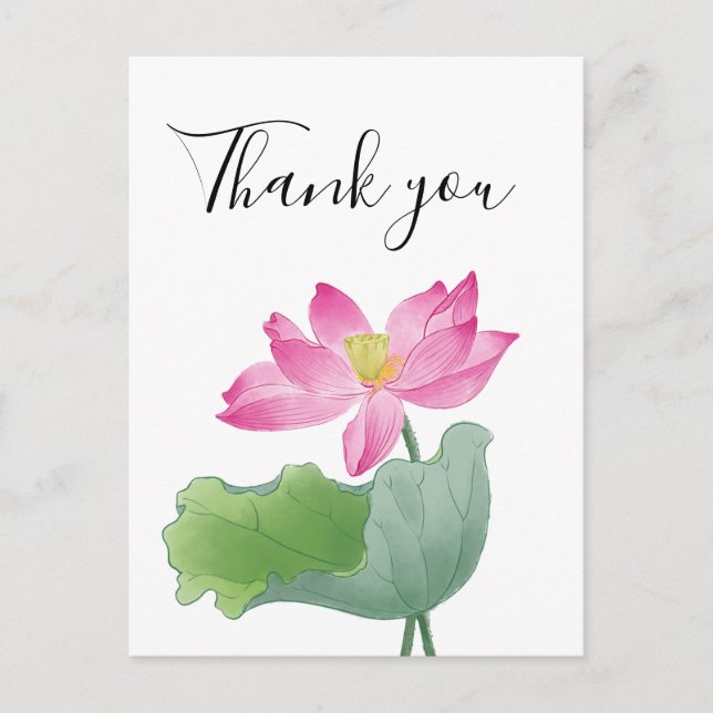 Pink lotus water color thank you  postcard (Front)