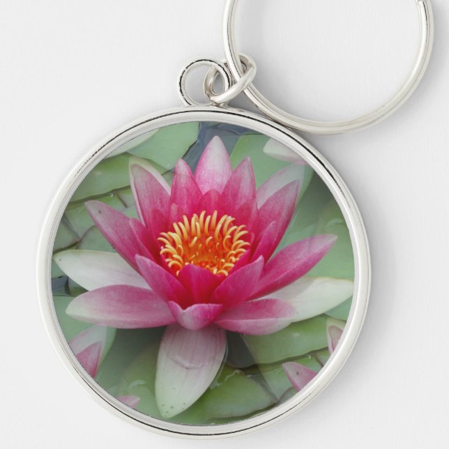 Pink Lotus Water Lily Button Keychain (Front)