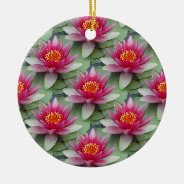 Pink Lotus Water Lily Ceramic Ornament (Front)