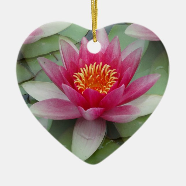 Pink Lotus Water Lily Ceramic Ornament (Front)