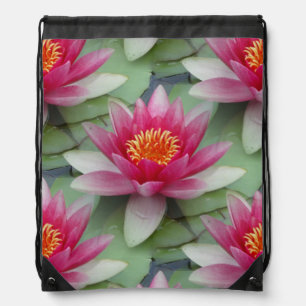 Pink Lotus Water Lily Drawstring Backpack